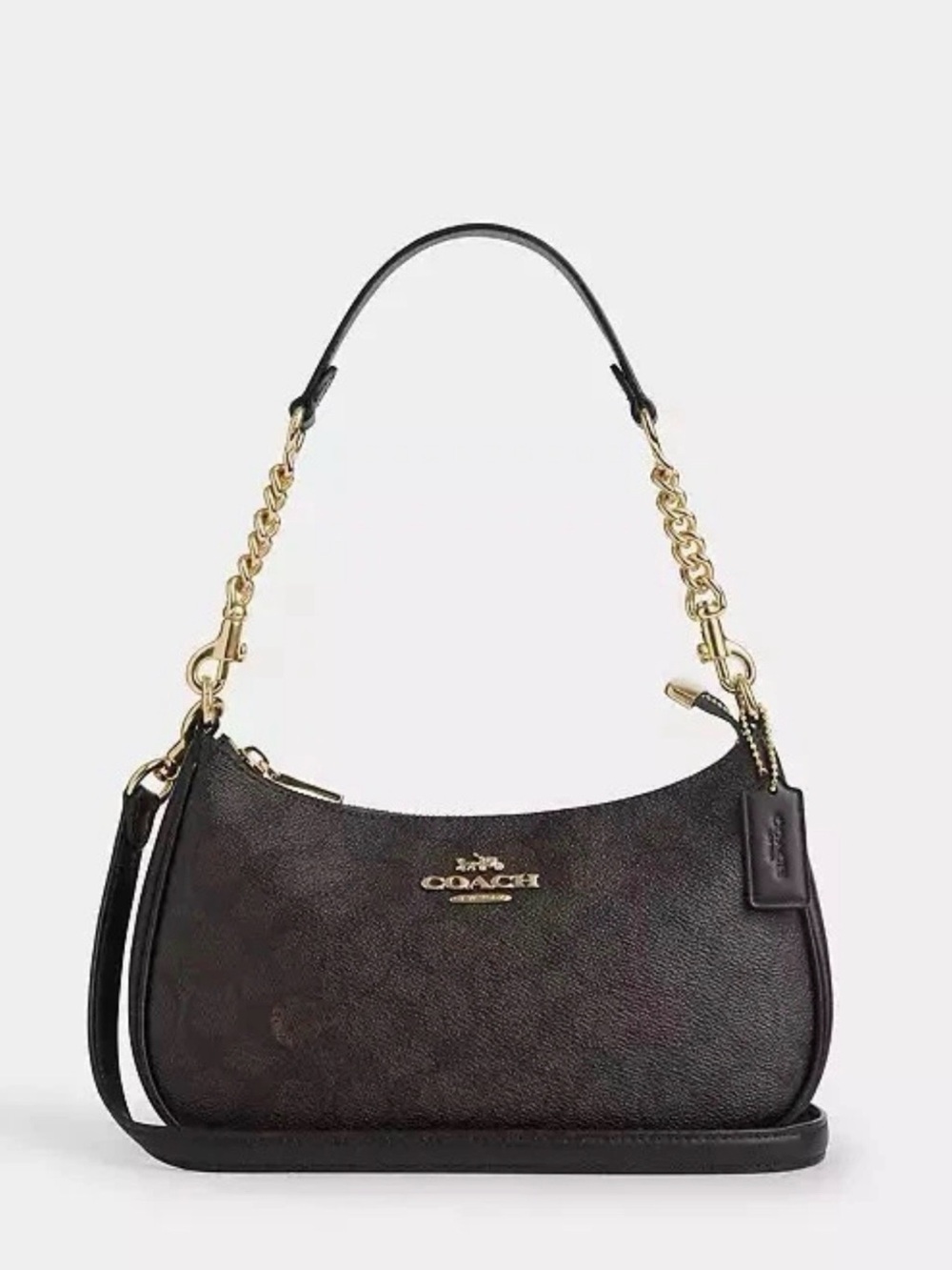 Coach Black Leather Shoulder Bag with Gold Chain Accents